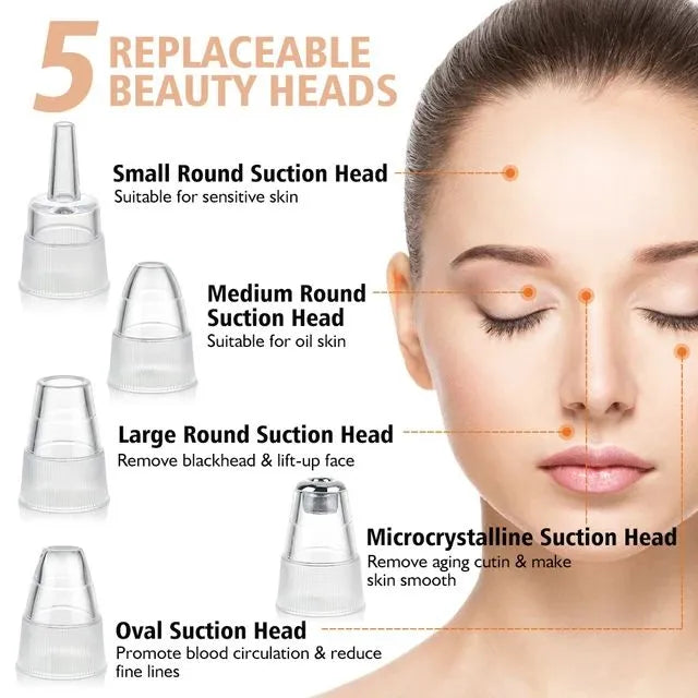 MULTIFUNCTIONAL 5 IN 1 ELECTRIC RECHARGEABLE DERMA SUCTION BLACKHEAD REMOVER DEVICE FACE PORES CLEANSING VACUUM MACHINE DERMA ACNE OIL REMOVING SUCTION DEVICE