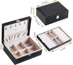 Two layer Jewelry organizer Box (Imported) - Women Display Storage Case Large PU Leather Jewelry Holder with Lock for Earring Ring Necklace Bracelet