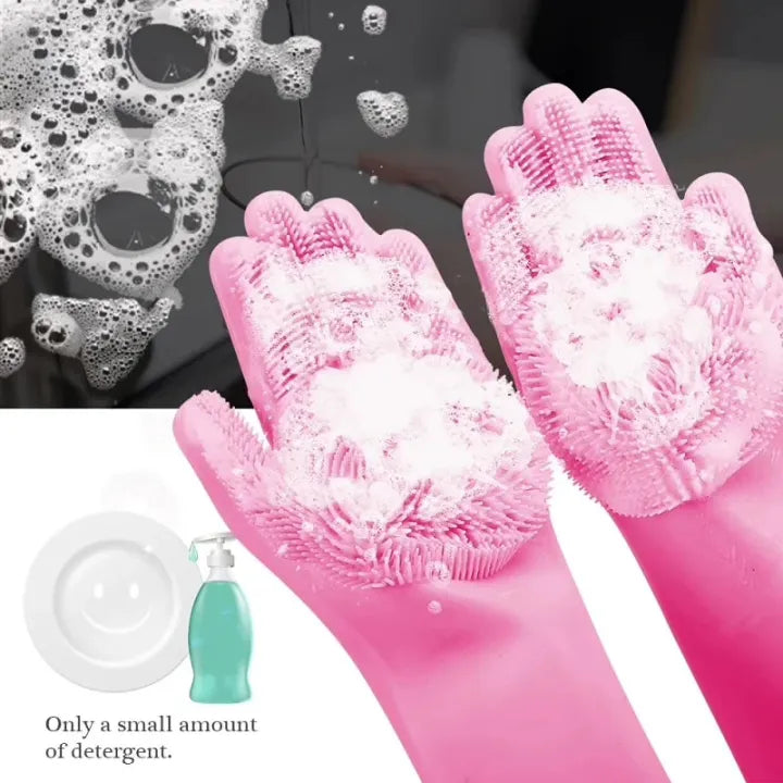Magic Washing Gloves ÃƒÂ¢Ã¢â€šÂ¬Ã¢â‚¬Å“ Pair Of Silicone Dishwashing Cleaning Gloves- Rubber Gloves for Household Sponge Scrubber Kitchen Cleaning Tools