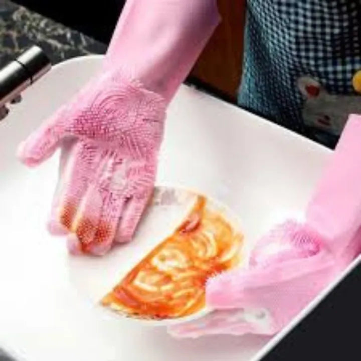 Magic Washing Gloves ÃƒÂ¢Ã¢â€šÂ¬Ã¢â‚¬Å“ Pair Of Silicone Dishwashing Cleaning Gloves- Rubber Gloves for Household Sponge Scrubber Kitchen Cleaning Tools