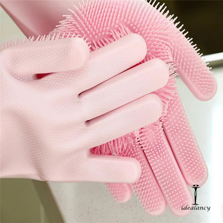 Magic Washing Gloves ÃƒÂ¢Ã¢â€šÂ¬Ã¢â‚¬Å“ Pair Of Silicone Dishwashing Cleaning Gloves- Rubber Gloves for Household Sponge Scrubber Kitchen Cleaning Tools
