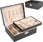 Two layer Jewelry organizer Box (Imported) - Women Display Storage Case Large PU Leather Jewelry Holder with Lock for Earring Ring Necklace Bracelet