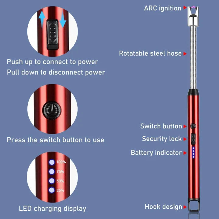 Rechargeable Elecrtric Kitchen Lighter - Stove Long Neck Arc 360Ãƒâ€šÃ‚Â° Flexible Lighter - Upgraded USB Electric Lighter not needed Gas - Orignal Best Quality Flameless Lighter for Stove / Candles / Grill / BBQ / Camping (Multicolour)