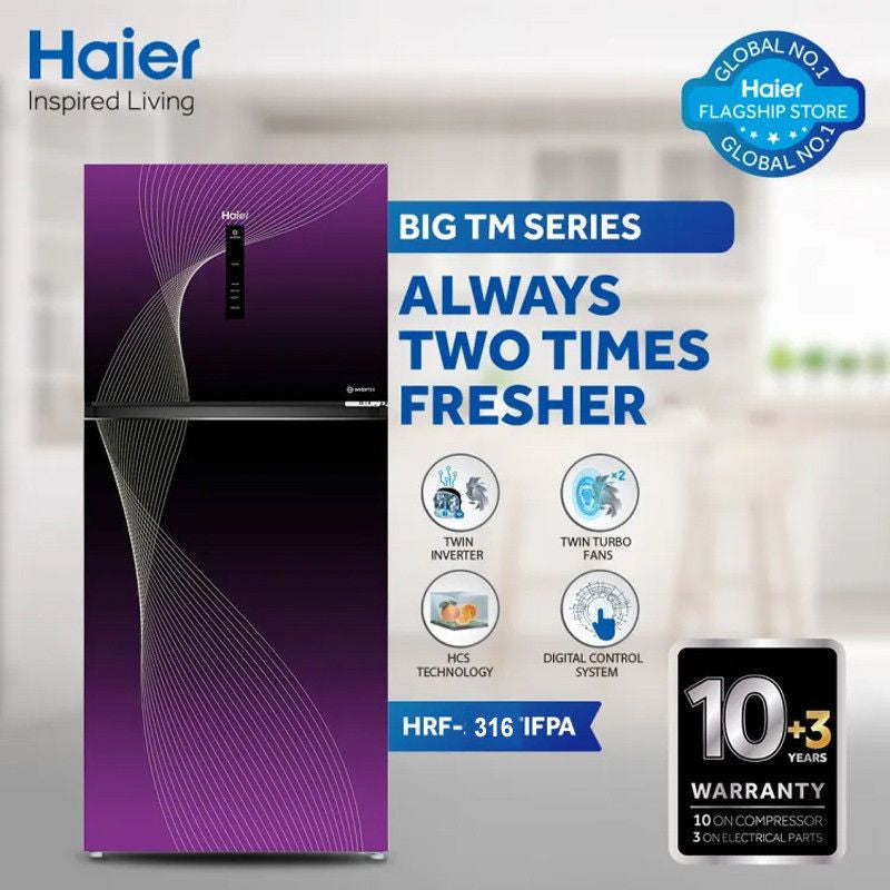 Haier HRF-316 IFGA/IFRA-Glass Door Digital Inverter 11 Cubic Feet Refrigerator With Official Warranty