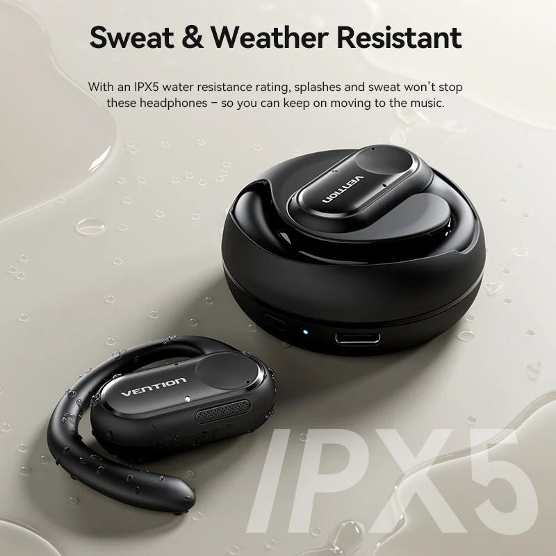 Vention NBPB0 Wireless Bluetooth Open Ear Headphones Open Beat O11 Black wireless earbuds official image on BazaarYaar Pakistan