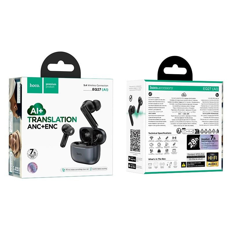 HOCO EQ27 AI Smart Translation ANC ENC TWS Earbuds Price in Pakistan wireless earbuds official image on BazaarYaar Pakistan