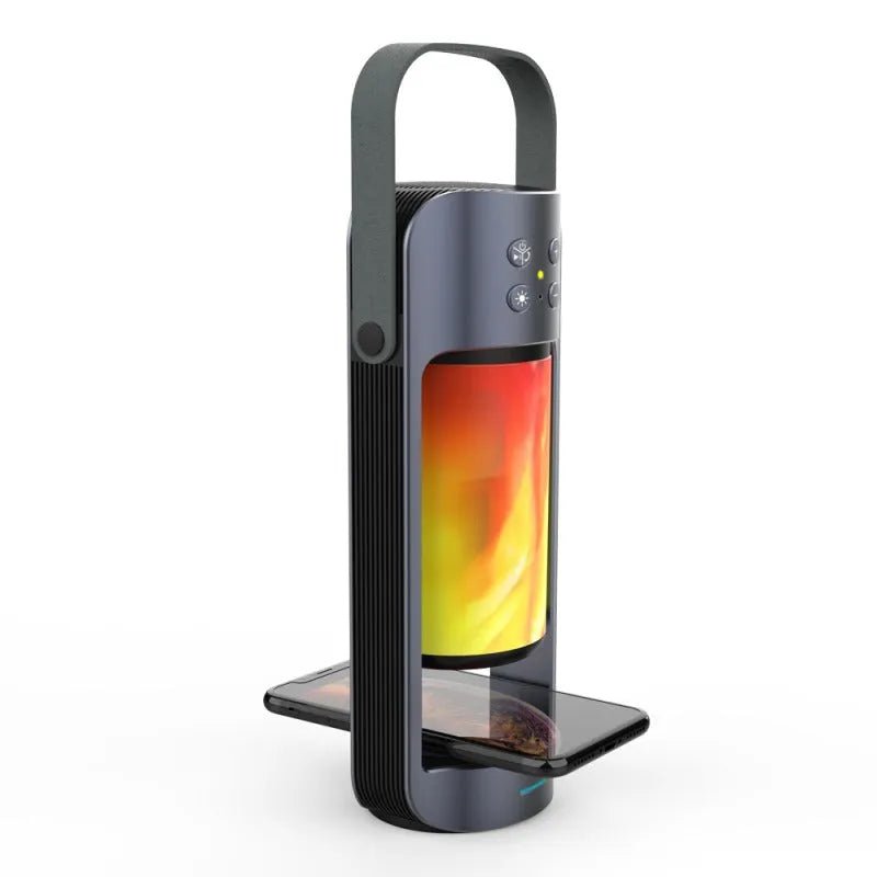 3-in-1 Portable LED Flame Light Speaker with Wireless Charger official image on BazaarYaar Pakistan